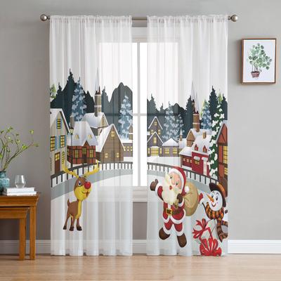 Christmas House Santa Claus Snowman Elk Sheer Voile Curtains Living Room Bedroom Window Drapes Balcony Screen Tulle Curtains