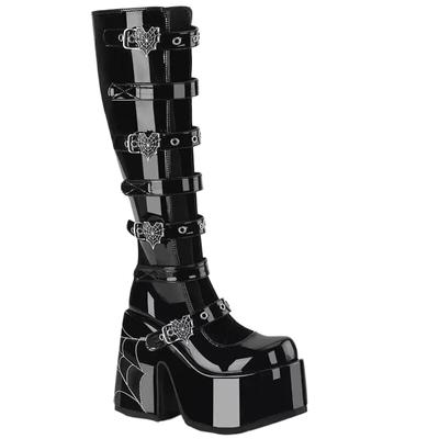 Women'S Thigh High Boots Black Punk Gothic Woman Sexy Long Boots Large Size Women Platform Shoes Leather Knight Boots Wedges