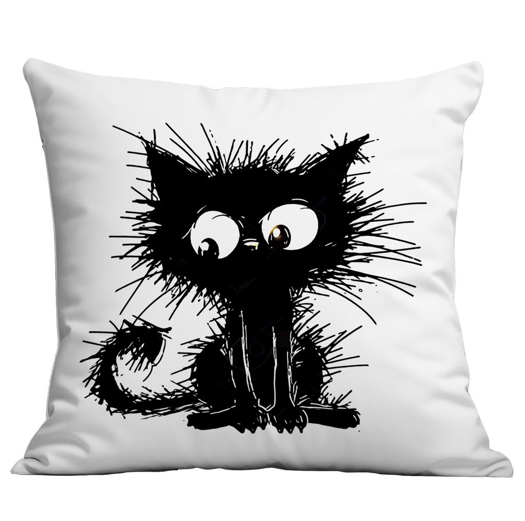 Neue Cartoon-Linien Schwarze Katze Einfacher bedruckter Kissenbezug Zuhause Sofa Kissenbezug