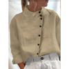 Autumn Tops Button Cotton Linen Stand Collar Blouse Tops Fashion Womens Casual Long Sleeves Shirt