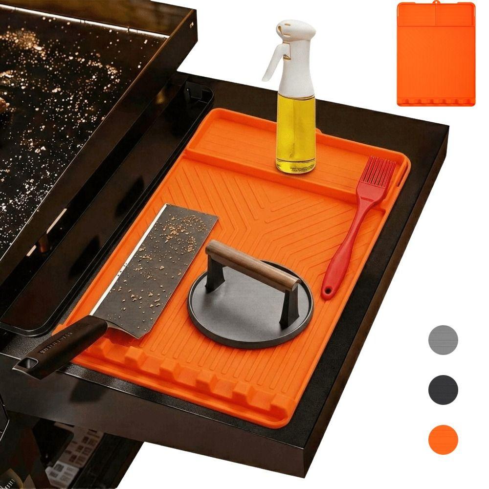 Silicone Mat Grill Tool Tray Raised Lip Grill Buddy Mat Reusable Grill Mat BBQ Tool Storage