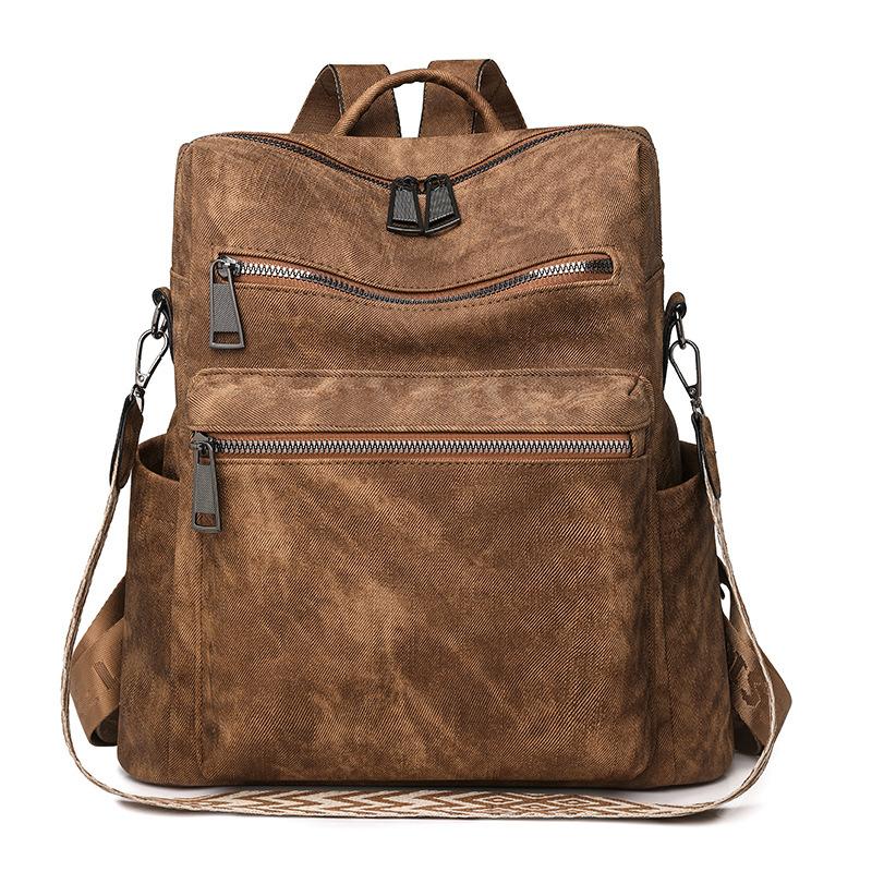 

Винтажный рюкзак из мягкой кожи Женский большой вместимости Многофункциональная сумка через плечо коричневый