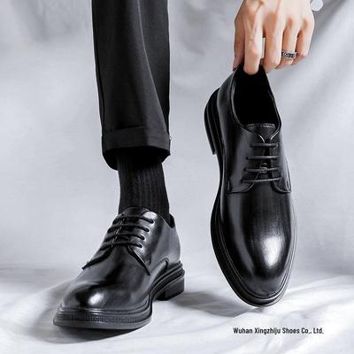 Men's Black Pointed Toe Leather Shoes - British Style, Formal Business, Casual, Height Increasing, Ideal for Autumn and Weddings.