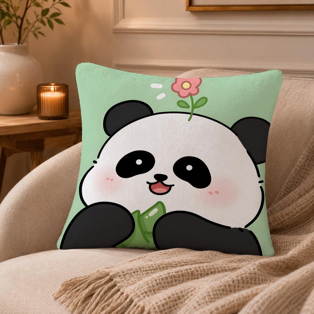 Lovely Panda Cushion Cover Anti-dustmite Pillowcase Invisible Zipper Silky Short Plush Sofa Cushion Cover