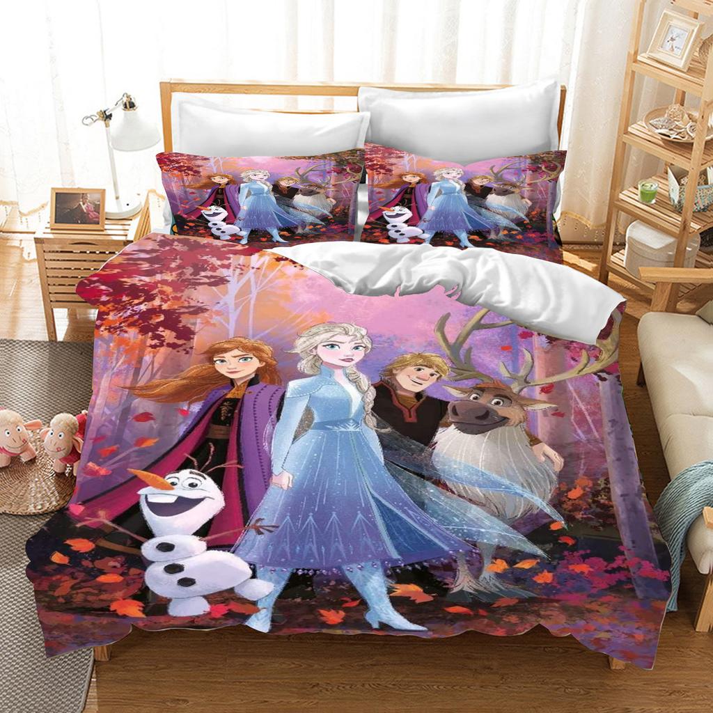 Children's Frozen Princess Bedding Set Elsa Bear Duvet Cover Queen with Pillowcase 3D Children's Bedding Set