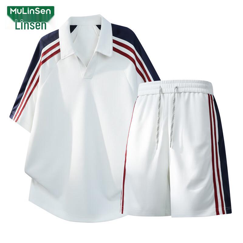

MULINSEN Men s Ice Feel V-Neck T-shirt & Shorts Set 2XL