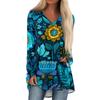 Women's Fashionable Casual Long-Sleeved Retro Print V-Neck Mid-Length Top