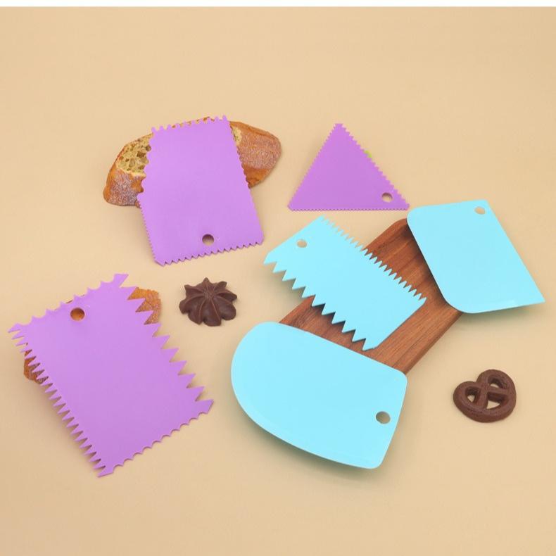 3pcs/set Colorful Plastic Scraper – Multifunctional Wavy and Serrated Spatula, DIY Cake Cream Smoother Blade