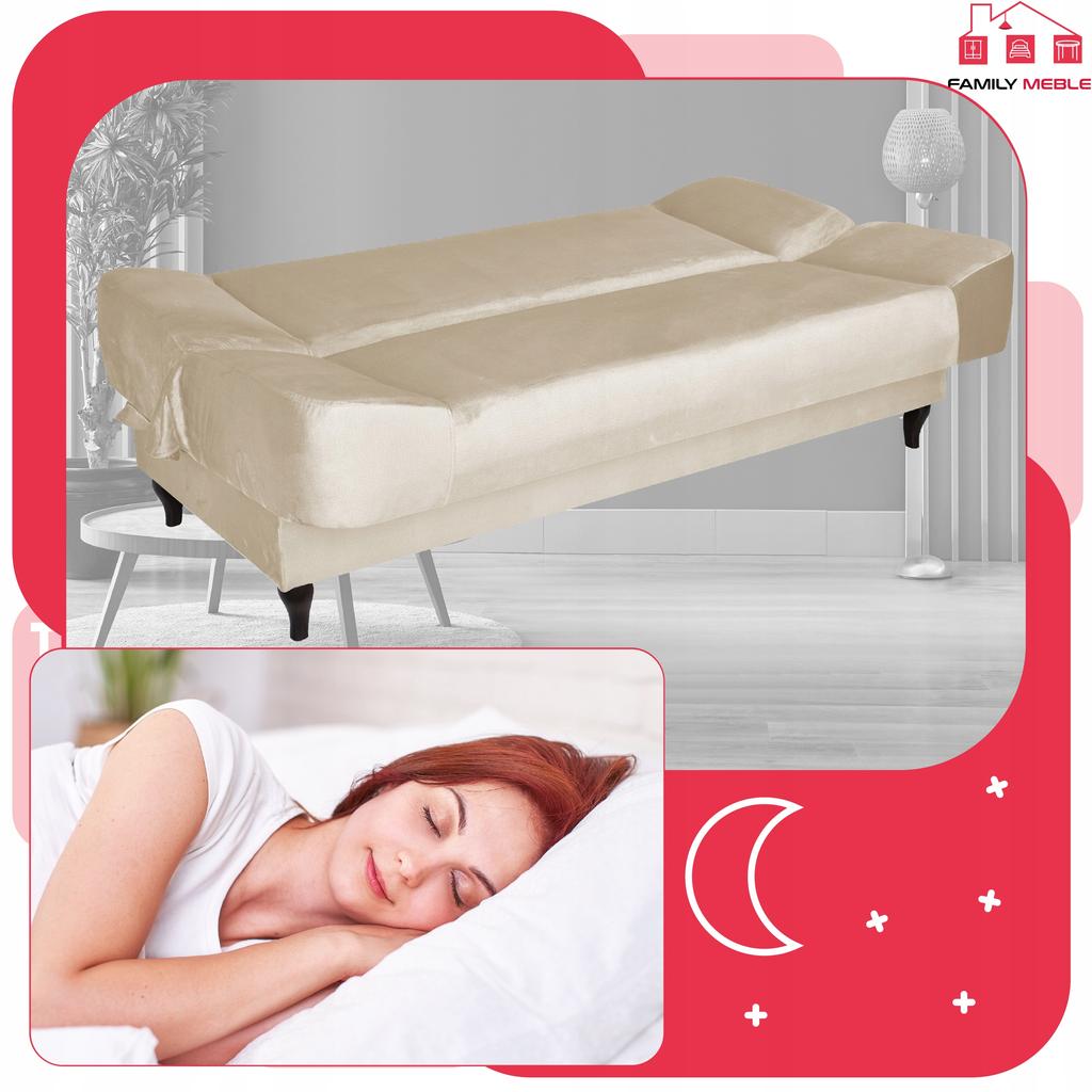 Kanapa sofa Sara rozkładana wersalka spania bonell łóżko Family meble beżowa