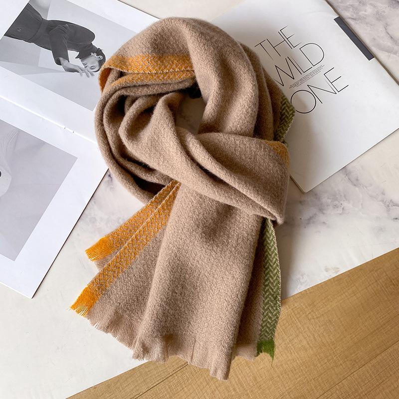 Pure wool scarf women's autumn and winter birthday gift high-end new versatile knitted warm shawl scarf
