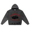 DTG Print Knitted Denim Zip-Up Hoodie Super Muscle Car Brother Print Zipper Hoodies  