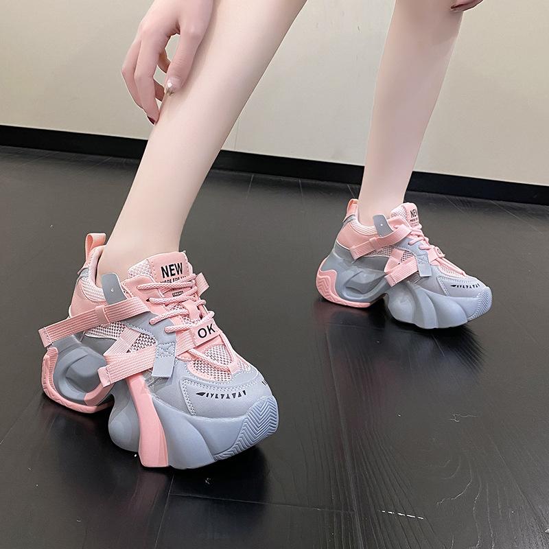 Thick-soled Lace-up Casual Sneakers for Women, Spring and Autumn Style, Fashionable and Comfortable Dad Shoes