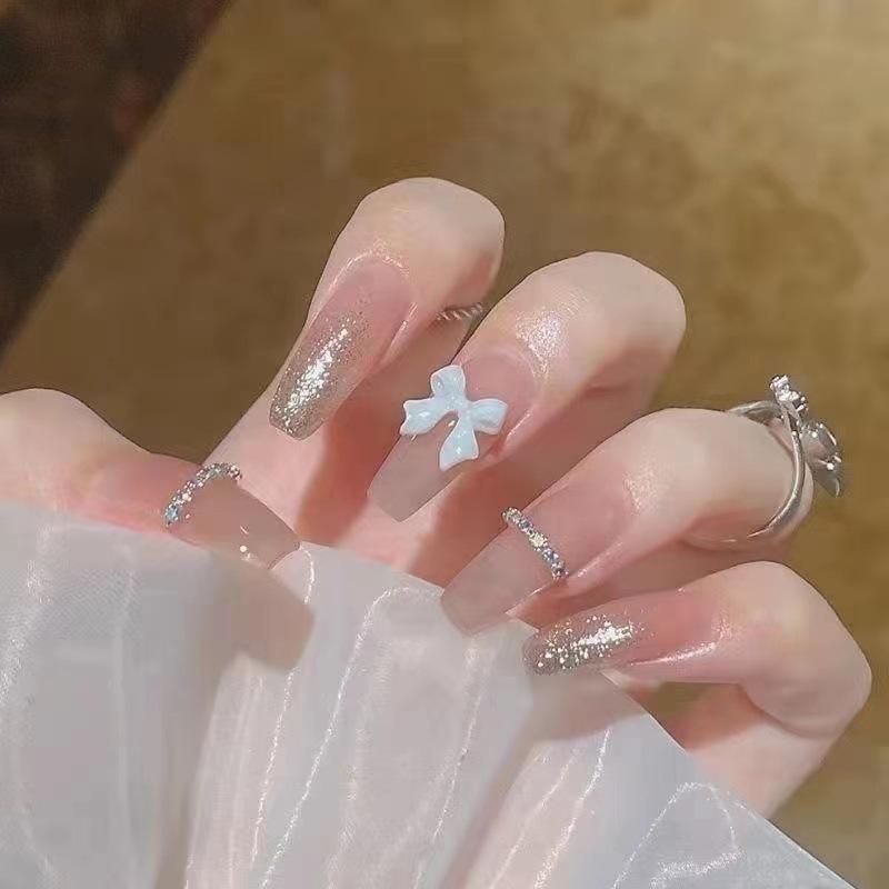 10pcs/set Purely Handmade Wearable Nails Removable Nail Art French Simple False Nails Finished Long and Short Nails