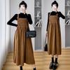 Plus Size Maternity Corduroy Suspender Dress Set – Stylish Mid-Length Autumn/Winter Two-Piece