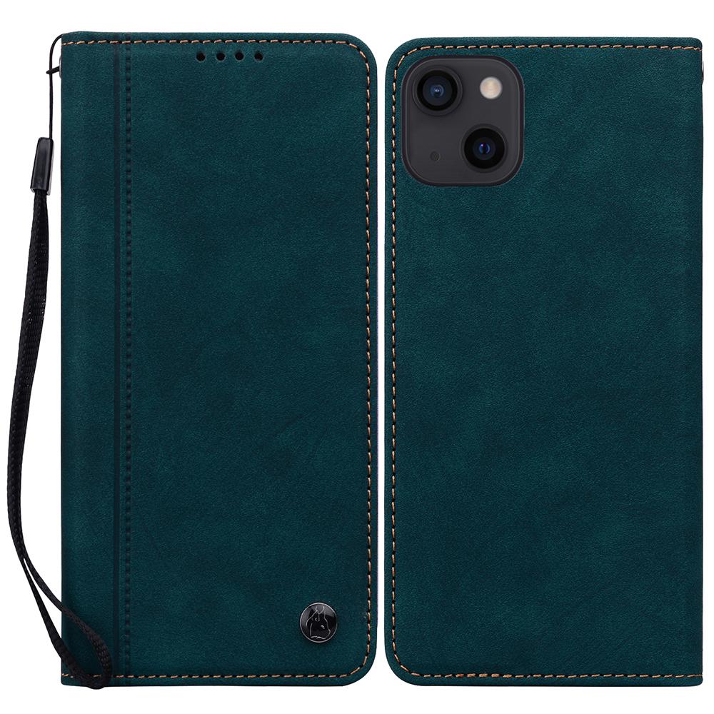 For iPhone 14/13 Case Lines Pattern Wallet Leather Phone Cover with Strap