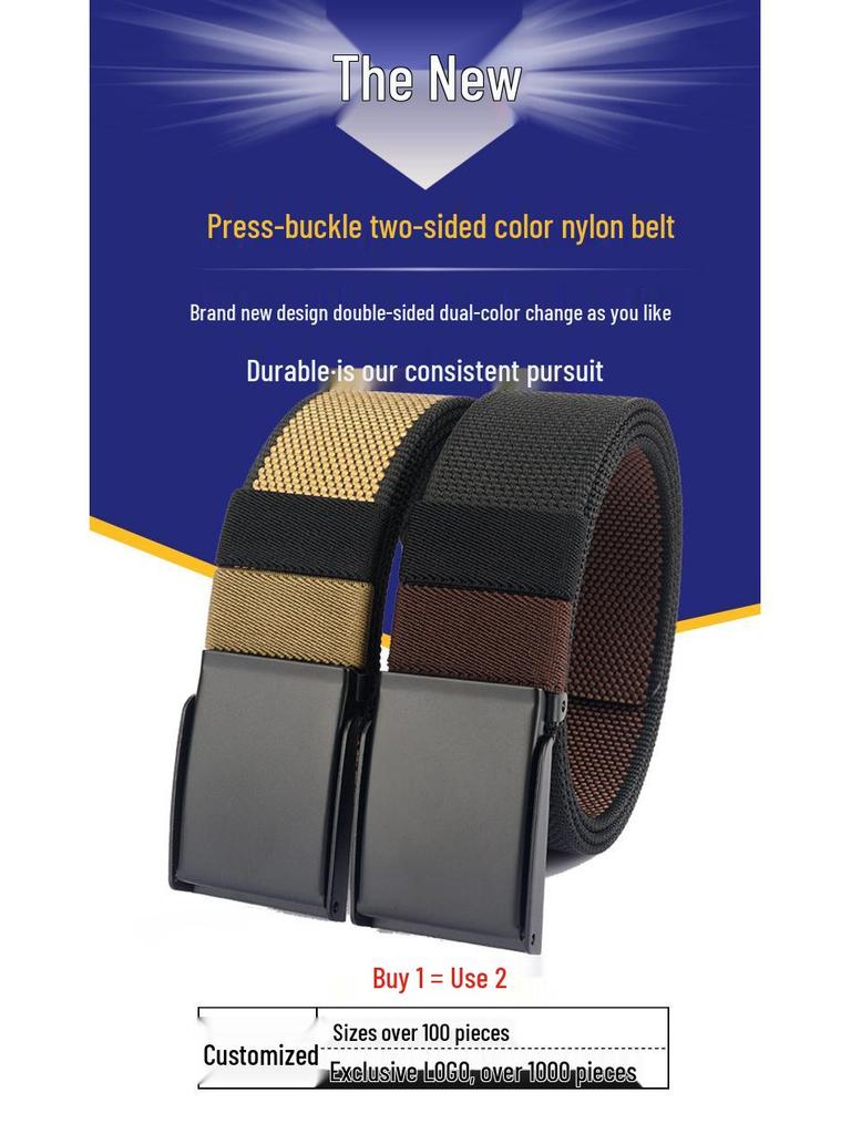 Unisex Double-Sided Nylon & Canvas Belt with Metal Buckle