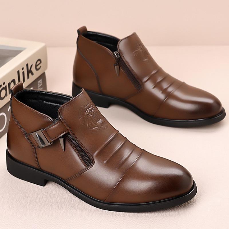Winter Herren Luxus Chelsea Boots Business Freizeit Herren Low-top Lederschuhe Britischer Stil Spitzzehe Rutschfest Reißverschluss Stiefeletten