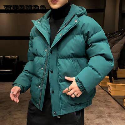 Men's Down Jacket Winter Thick Warm Cotton-padded Jacket Hooded Coat Solid Color Zipper Button Coats Bread Jacket