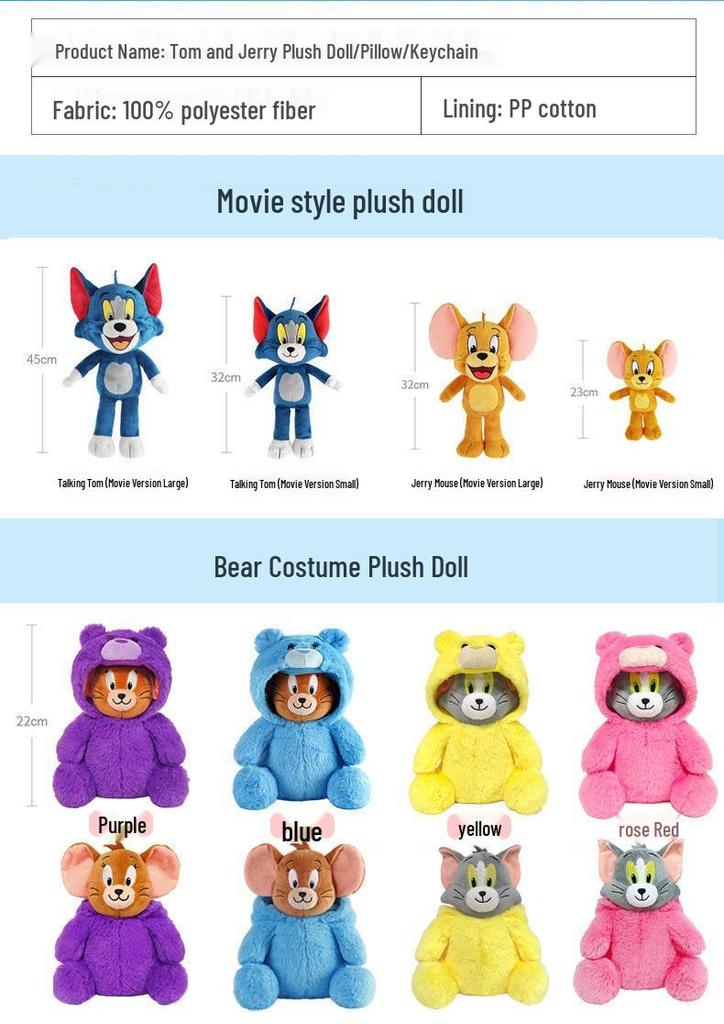 Tom and Jerry Plush Toy Set: Tom Cat Doll & Jerry Mouse Pillow