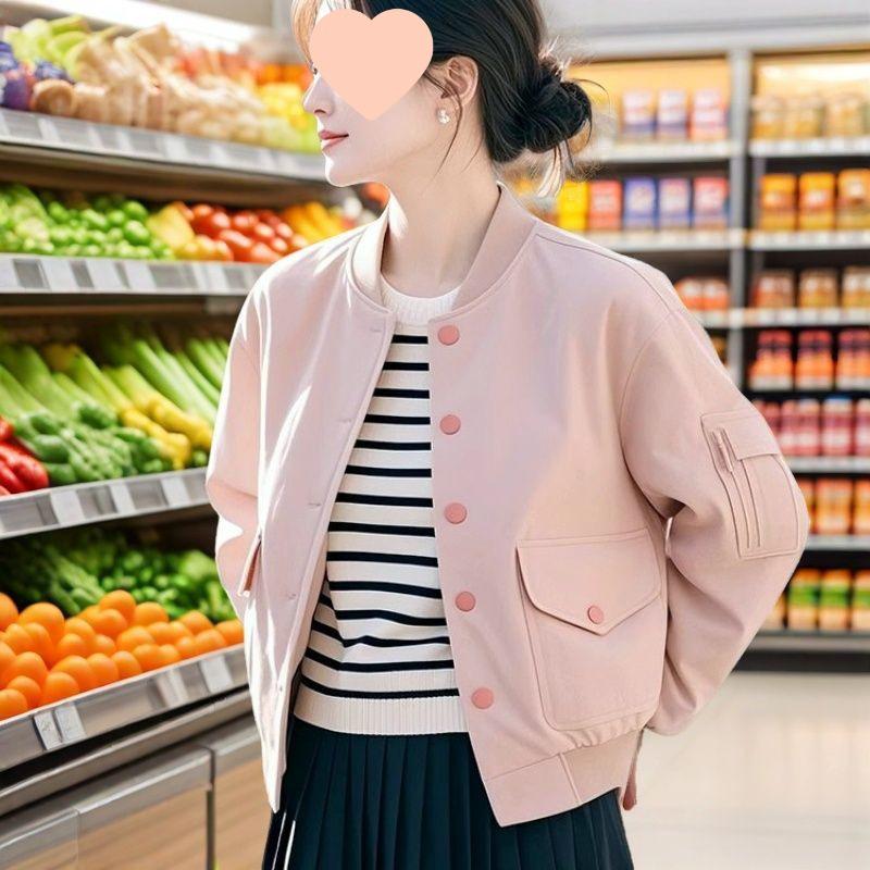 

Женская модная бейсбольная куртка 2025 весна и осень - Универсальный повседневный топ с круглым вырезом S (up to 52.5 kg)