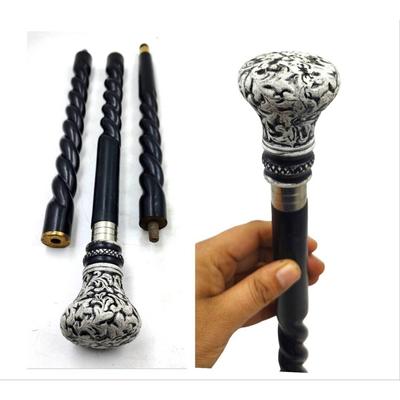 India Brass Victorian Black & White Royal Handle Black Wooden Walking Stick Cane Walking Stick