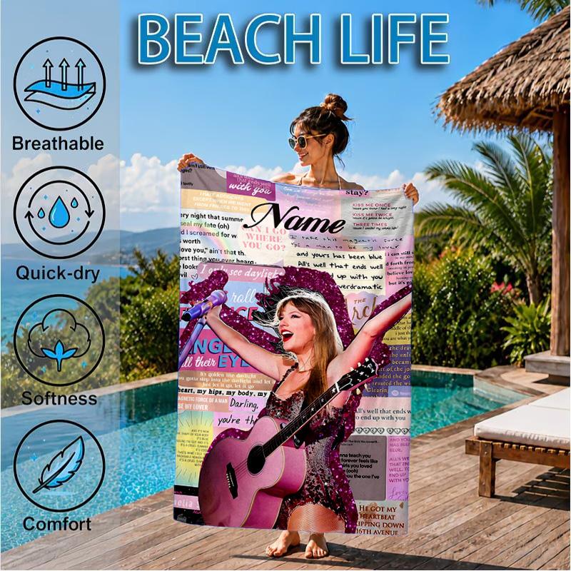 Personalisierbares Strandtuch mit Namen, Top-Sängerin Taylor, Mikrofaser-Strandtuch, Leicht für Sommerreisen, Schwimmbad-Fan, Geburtstagsgeschenk