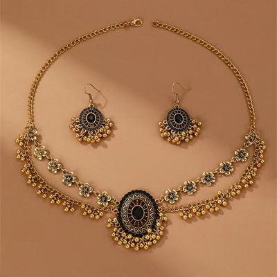 Ethnic Crystal Beads Flower Necklace Earrings for Women  Bohemia Jewelry Sets