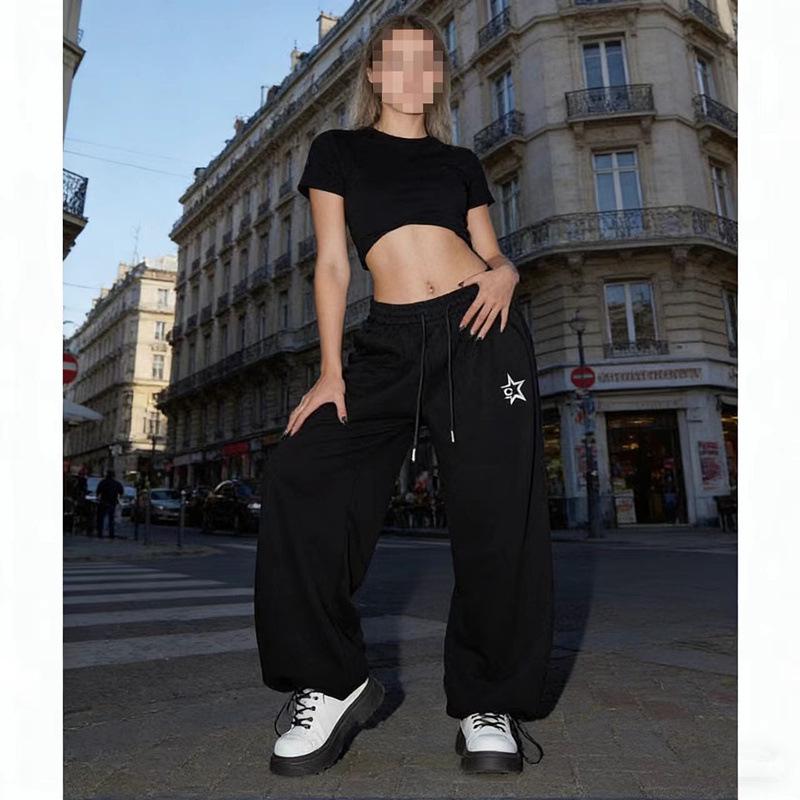 Women s Black & White Hip Hop Jazz Dance Wide-Leg Drawstring Pants Small чёрный