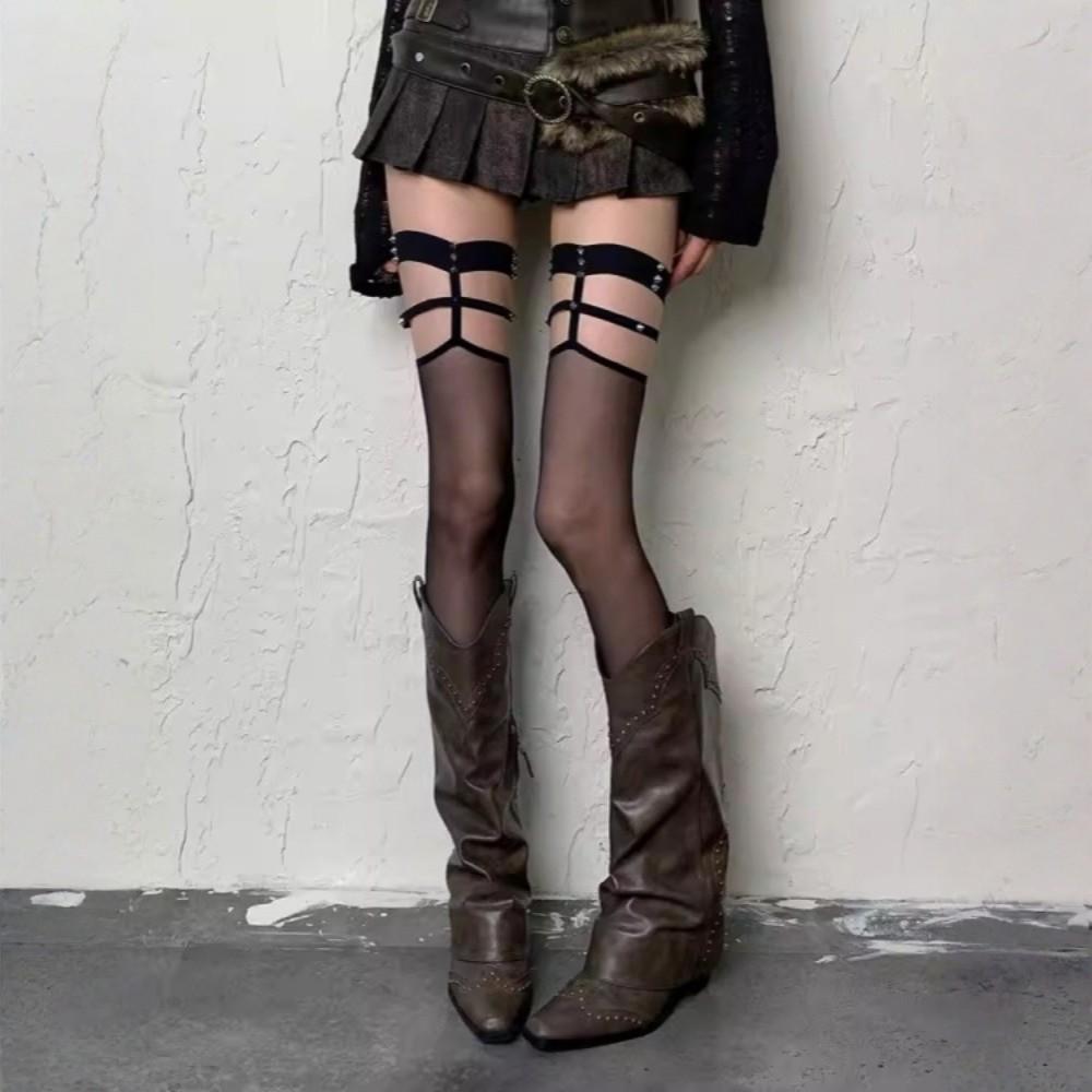 Seamless Garter Stockings Breathable Over Knee Socks Vintage Rivet Silk Stockings  Daily Use