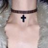 Retro Punk Style Leather Chokers With Crosses Pendant Adjustable Metal Clasp Alternative Jewelry Rocker Metal Leather Chokers