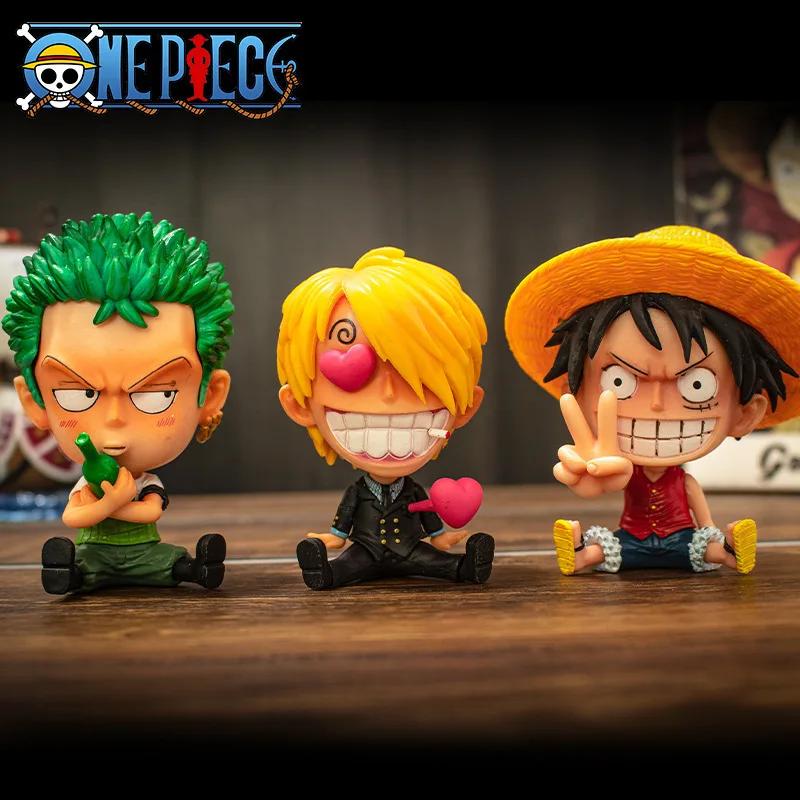 Anime One Piece Figurka Akcji Świąteczna 8-10 cm PVC Luffy Roronoa Zoro Urocze Ozdoby Wersja Q Dekoracja Samochodu Model Kolekcjonerski