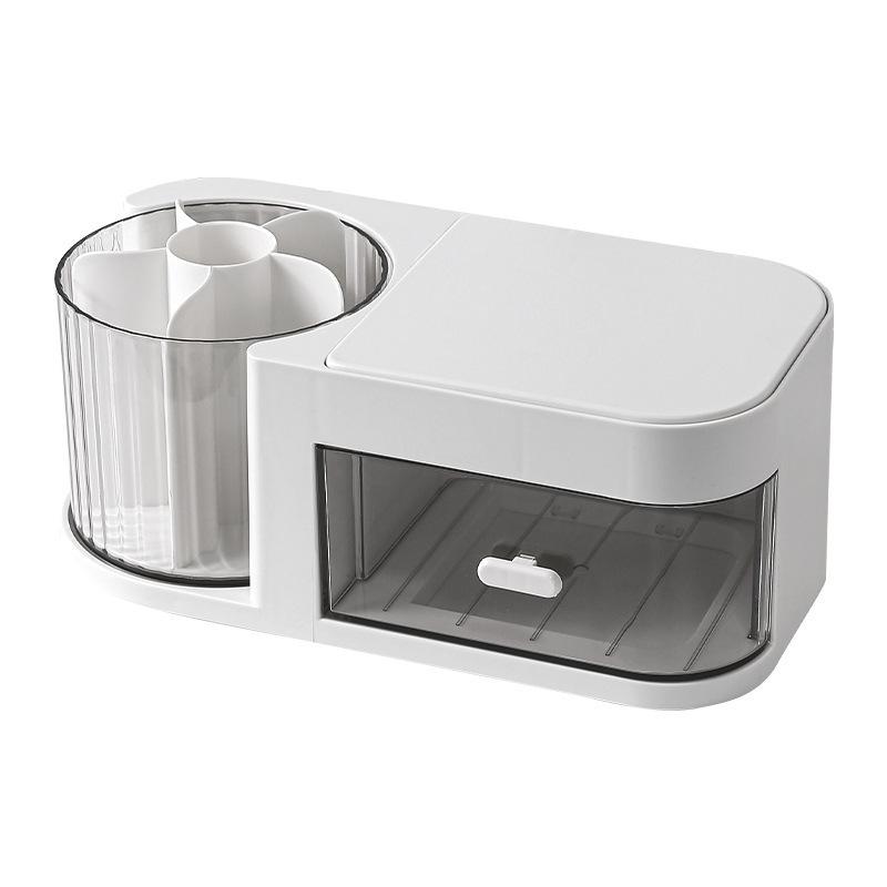 Office Desk Stationery Organizing Storage 360-degree Rotating Pen Holder Drawer-style with Lid Large Capacity Storage Box