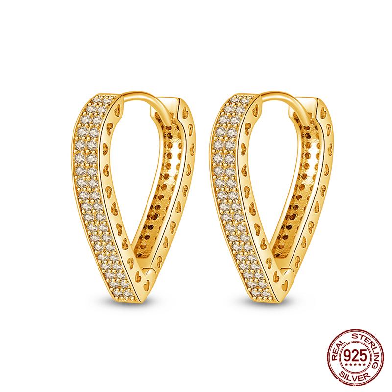 100% 925 Sterling Silver Rose Gold Heart Geometric Pave CZ Hoop Earrings For Women Wedding Engagement Birthday Jewelry Gift 2023