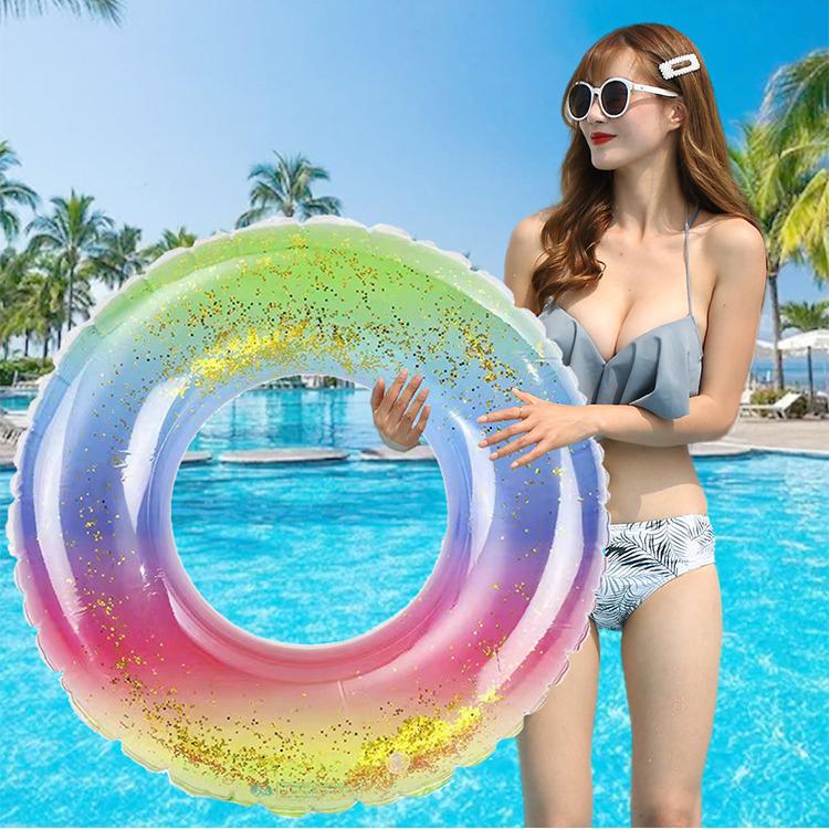 Sequin Mermaid Inflatable Swim Ring for Adults and Kids - Durable PVC Pool Float