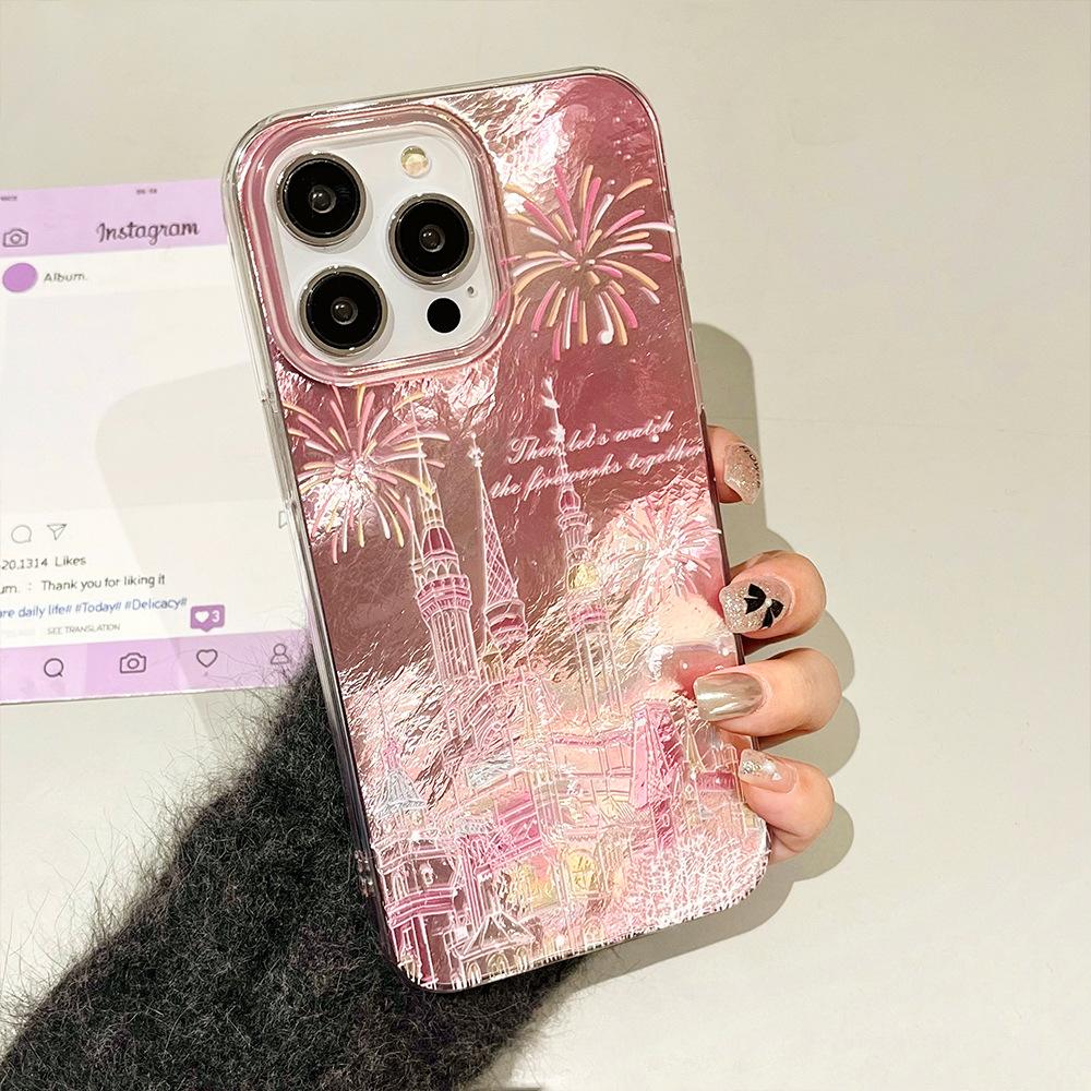 Luxury Fireworks Castle Laser Phone Case For iPhone 11 12 13 14 15 16 Pro Max Plus Shockproof Bumper Back Cover
