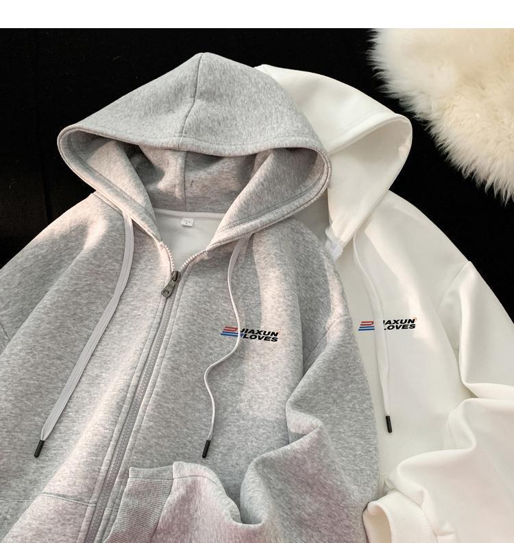 Unisex American Style Heavyweight Zip-Up Hoodie, Versatile Basic Cardigan for Spring & Autumn, 2024 Winter New Arrival.