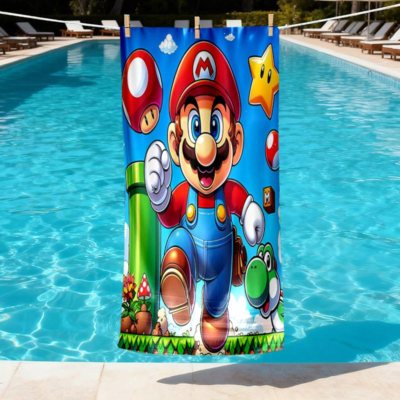 Super Mario Print Beach Towel Design, Soft, Lightweight. for Home Bathroom, Spa, Pool, Yoga, Surfing, Camping, Gift for Family, Friend