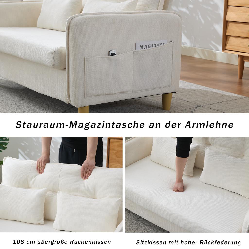 [New Arrivals] 127 cm 2-Seater Sofa, with Armrests, Soft Seat Cushions, Side Pockets, Chenille Fabric, Small Sofa for Office, Easy Assembly, Beige