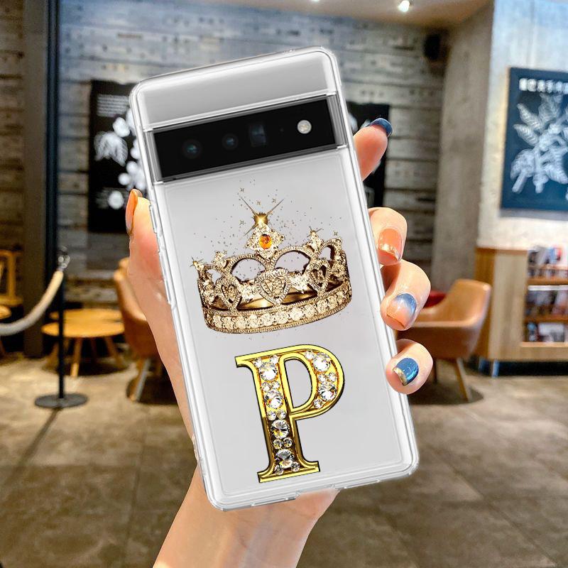For Google Pixel 10 Pro 10A Phone Case Pixel 9 Pro XL Pixel 8 Pro 9A 8A 7A 7 6A 6 Pro Soft TPU Cover Diamond Crown Letter 26