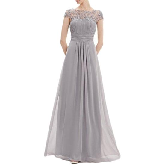 Rochie Maxi de Petrecere pentru Femei, Culoare Solidă, Dantelă Transparentă Patchwork, Mânecă Scurtă