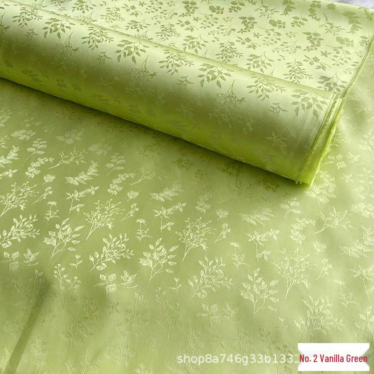 Golden Branch & Leaf Jacquard Sand-Wash Silk Fabric for Chinese Style Hanfu & Cheongsam Dresses