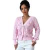 Women's Knit Cardigan V Neck Button Front Bow Knot Detail Solid Pink