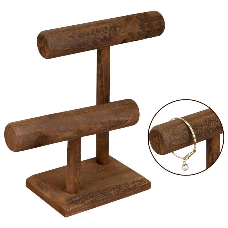 Houten Armbandhouder Displaystandaard Vintage Stijl Houten Sieraden Organizers met Dubbele Niveaus voor Armbanden en Meer