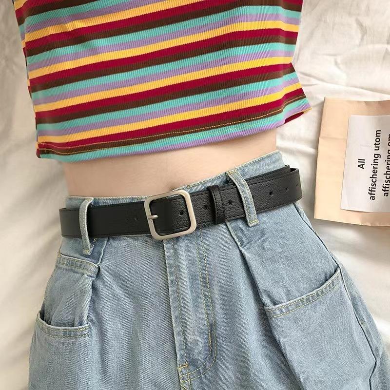 Ladies' Simple and Versatile Korean Fashion Student Square Buckle Belt for Women Korean Version Bf Trendy Trouser Belt