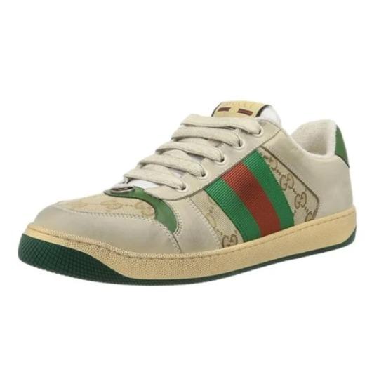 Gucci Screener Leather GG Enameled Aged Lace-up Low Fashion Board Shoes Men's