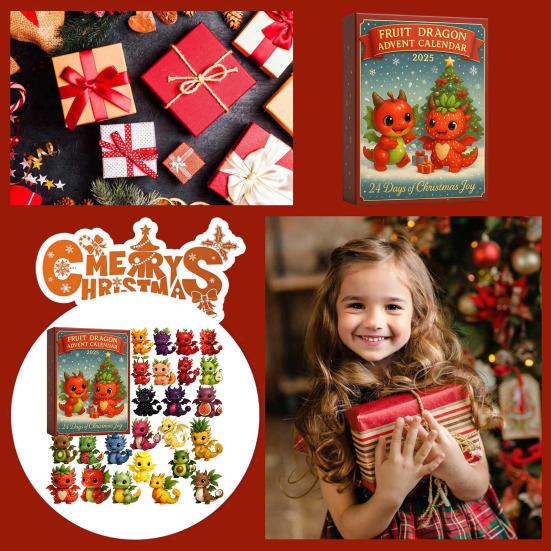 Christmas Fruit Dragon Advent Calendar 24 Days Dragon Collectible Ornament Xmas Countdown Calendar Box Holiday Party Gift