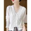 Autumn V-neck Lace Cardigan for Women Knitted Age-reducing Sweater Cashmere Loose Top