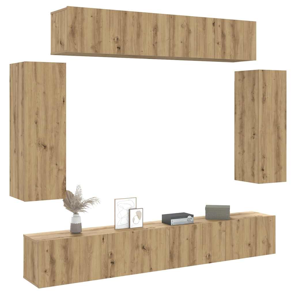 6 Piece Wall Mounted TV Cabinet Set Artisan Oak Particleboard