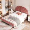 Letto Matrimoniale Imbottito 140 x 200 cm, Struttura Letto con Testiera a Forma di Fiore e Rete a Doghe, Adulto-Ragazzo, Velluto Amico della Pelle, Letto per Ospiti, Rosso Fagiolo