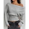Women's Off Shoulder Knit Sweater Long Sleeve Cropped Casual Autumn Top